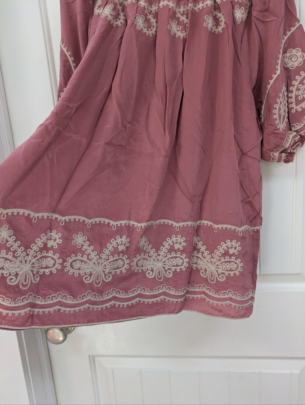 Sundance Blue Tassel Brand Boho Embroidered Peasant Top - Dusty Rose - Picture 6 of 8